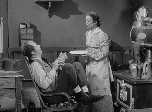 Death Valley Days - Faro Bill's Layout - ginger cat Samantha Orangey on lap of Tim Maloney Jack Daly with Harriet Fran Allen holding pie