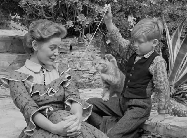 Death Valley Days - Faro Bill's Layout - ginger cat Samantha Orangey playing with cork on string held by Butch Gary Hunley with Grace Diane Brewster