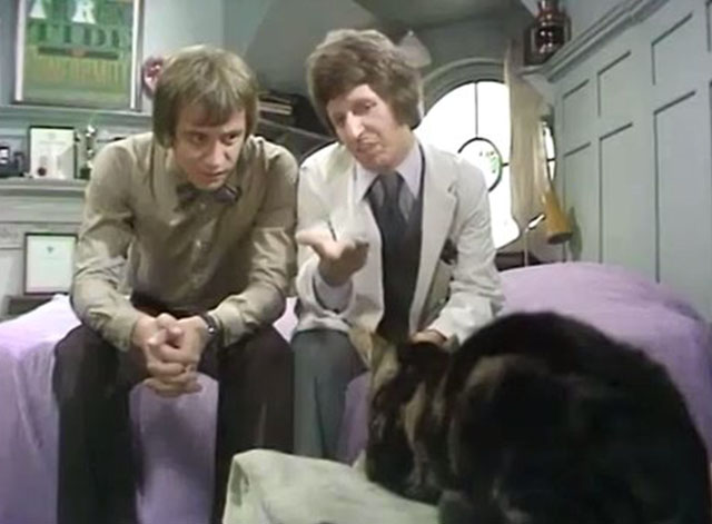 Doctor in Charge - A Man's Best Friend is his Cat - Duncan Robin Nedwell and Paul George Layton looking at brown tabby cat