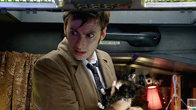 Doctor Who - Gridlock - David Tennant holding tortoiseshell kitten