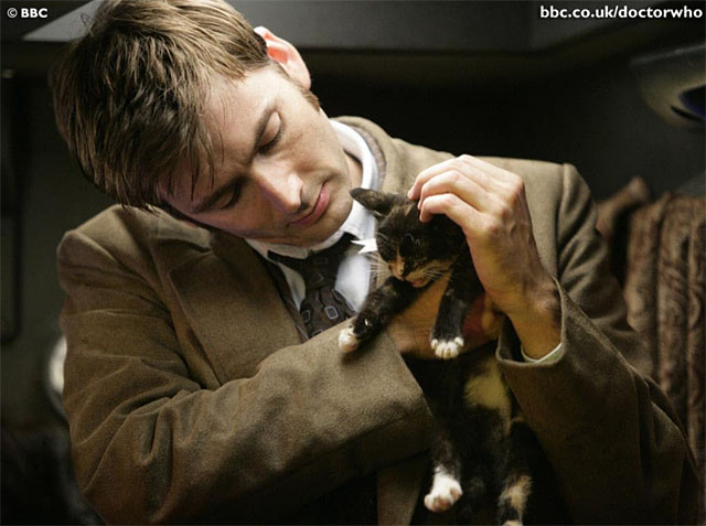 Doctor Who - Gridlock - David Tennant holding tortoiseshell kitten