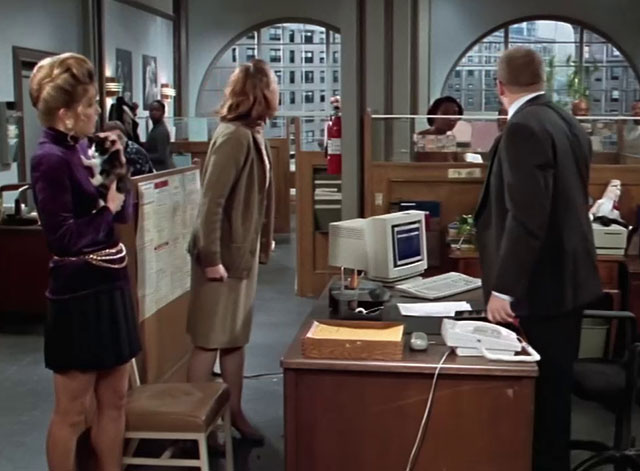 The Drew Carey Show - There Is No Scientific Name for a Show About God - Suzie Angela Dohrmann holding calico kitten with Nora Jane Morris at Drew's desk