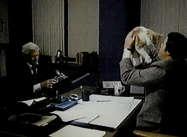 Eischied - Friday's Child - Parks Eddie Egan at desk with ginger and white tabby cat P.C. Waldo Kitty and Joe Don Baker