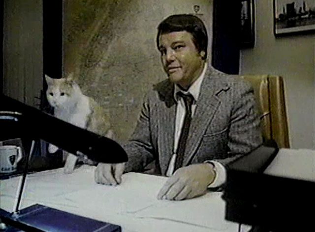 Eischied - Friday's Child - ginger and white tabby cat P.C. Waldo Kitty on desk with Joe Don Baker
