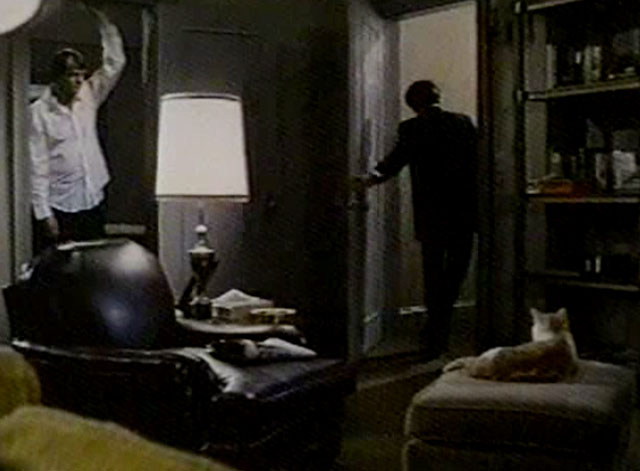 Eischied - Only the Pretty Girls Die - Joe Don Baker watching Tommy Vincent Baggetta leave with ginger and white tabby cat P.C. Waldo Kitty