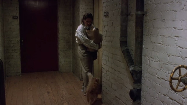 ER - Chicago Heat - Susan Lewis Sherry Stringfield outside apartment with long haired ginger cat at feet