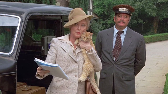 Fantasy Island - Beachcomber / The Last Whodunnit - Mabel Celeste Holm holding ginger tabby cat Hercule next to car and chauffeur
