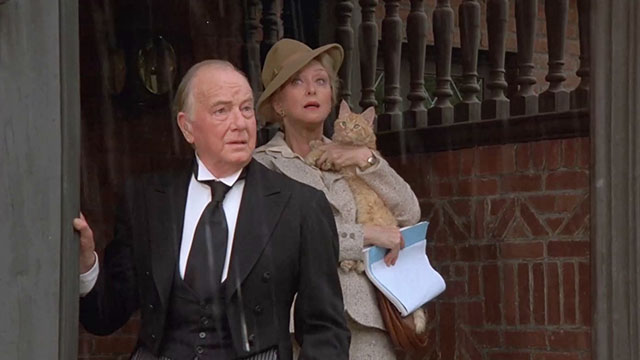 Fantasy Island - Beachcomber / The Last Whodunnit - Mabel Celeste Holm holding ginger tabby cat Hercule with Helmsley Maurice Evans in doorway