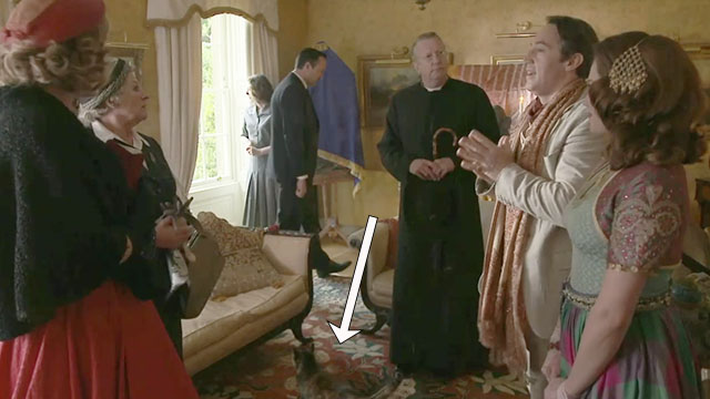Father Brown - The Wrong Shape - Leonard Quinton Robert Cavanah after setting tortoiseshell cat on floor with Mark Williams