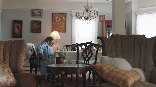 F.B.I. Most Wanted - Toxic - white Persian cat sitting on pillow on chair with Mary Deborah Unger