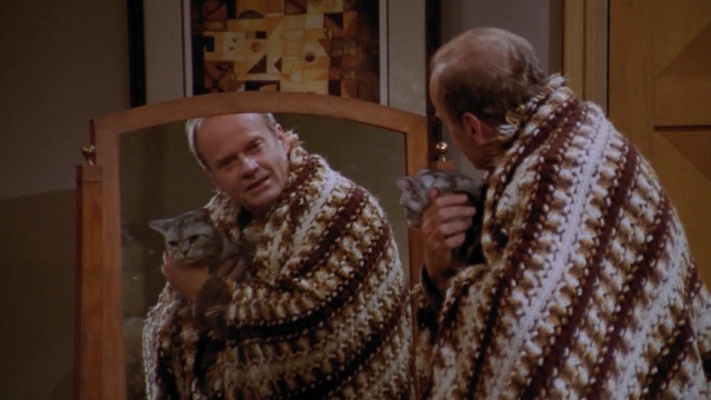 Frasier - The Placeholder - Frasier sees his reflection with Mr. Bottomsley cat in mirror