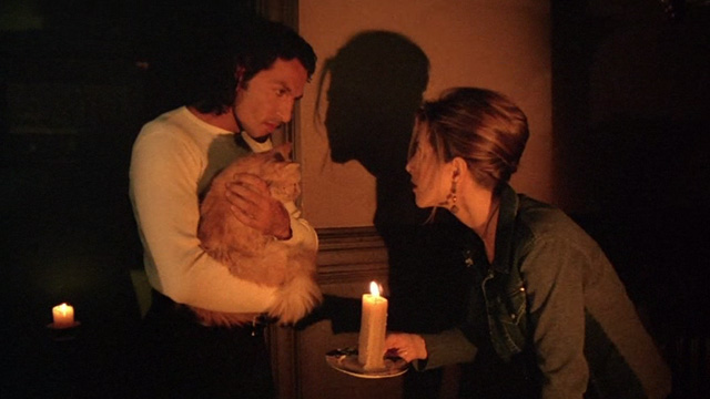 Friends - The One with the Blackout - orange long-haired ginger cat being held by Paolo Cosimo Fusco with Rachel Jennifer Aniston