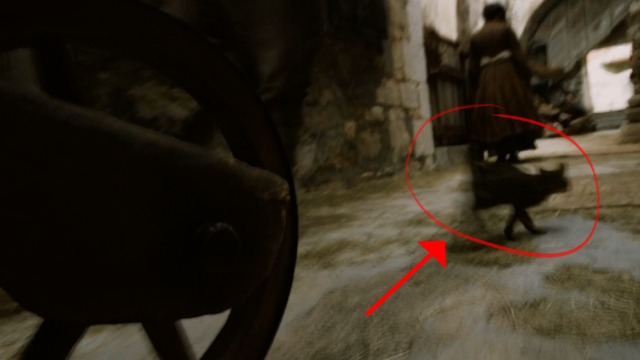 Game of Thrones - Hardhome - cat runs in front of Ayra's oyster cart