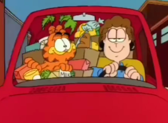 Garfield's Thanksgiving - Garfield and Jon with a car full of groceries