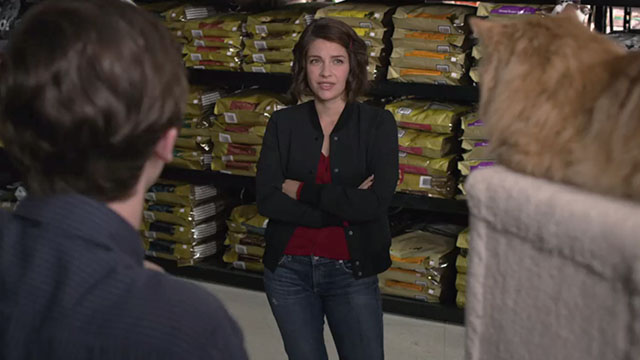 The Good Doctor - Hubert - Lea Paige Spara looking at Shaun and longhair ginger tabby cat on cat tree