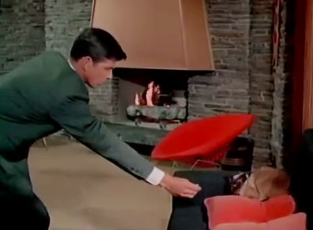 The Green Hornet - Progammed for Death - Britt Reid Van Williams holding transmitter towards Siamese cat on couch