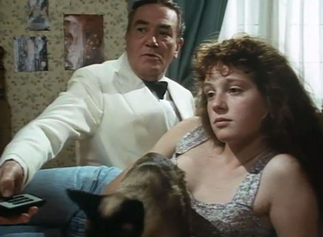 The Green Man - Part One - Maurice Albert Finney with Amy Natalie Morse and Siamese cat on bed