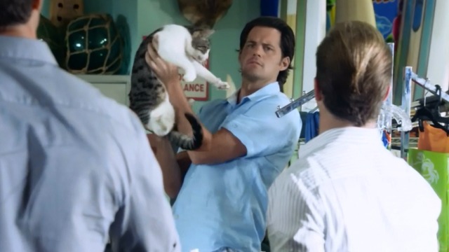 Hawaii Five-0 - Piko Pau'ioli - Hank Kristoffer Polaha holding up cat