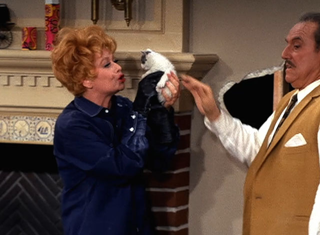 Here's Lucy - Lucy the Fixer - Lucille Ball cooing at grey and white kitten with Harry Gale Gordon