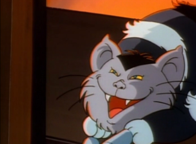 Inspector Gadget - Gadget in Winterland - close up of M.A.D. Cat laughing