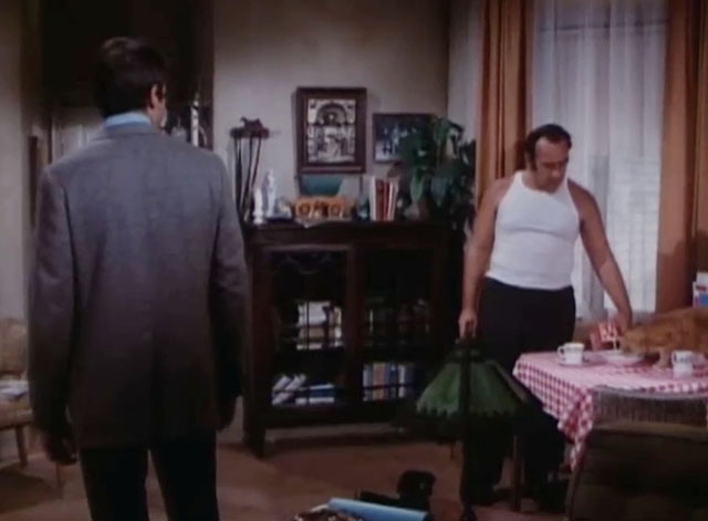 Ironside - The Return of Eleanor - Mr. Fasari Joseph Parry pouring milk for ginger tabby cat on table with Ed Brown Don Galloway