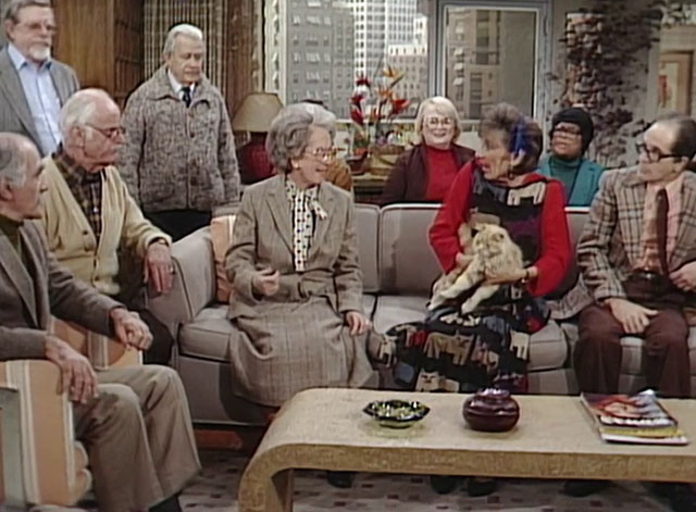 The Jeffersons - State of Mind - Mrs. Pardella Elmarie Wendel sitting on couch with longhair ginger tabby cat Mr. Whiskers and Mrs. and Mrs. Donahue Fred Carney and Mary Jackson