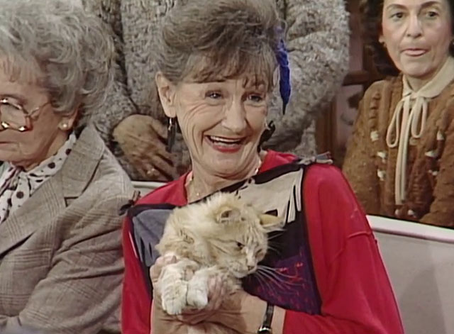 The Jeffersons - State of Mind - Mrs. Pardella Elmarie Wendel holding longhair ginger tabby cat Mr. Whiskers
