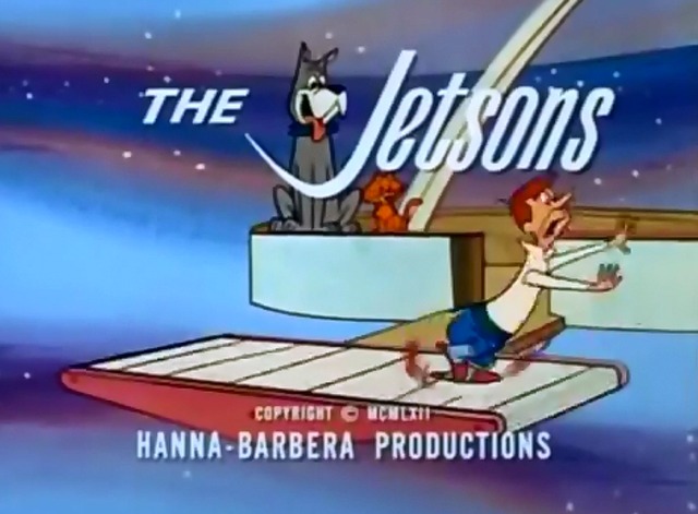 The Jetsons - cat and Astro watch George Jetson stuck on treadmill
