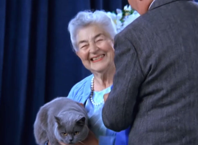 Just Shoot Me! - A Divorce to Remember - woman Stasi Glenn looking happy with blue shorthair cat