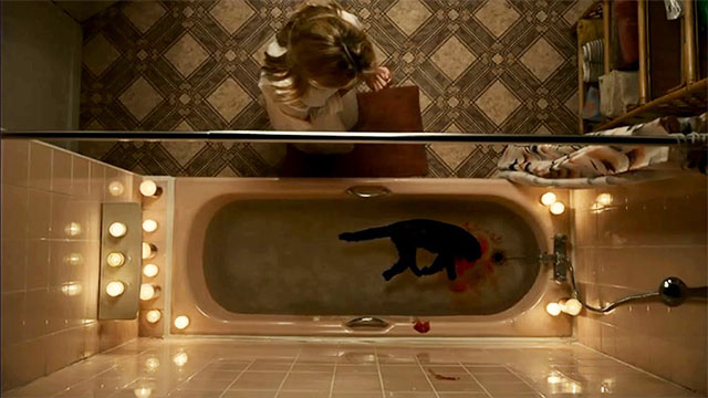 Killing Eve - Just Dunk Me - black cat Lucifer dead in bathtub with Villanelle Jodie Comer