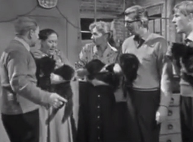 The Larkins - Cat Happy - Alf David Kossoff Jeff Ronan O'Casey Ada Peggy Mount Peggy Ruth Trouncer and Eddie Shaun O'Riordan holding black cats