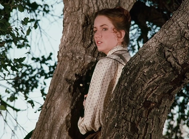 Little House on the Prairie - Days of Sunshine, Days of Shadows Part One - Laura Melissa Gilbert sitting in tree with black cat