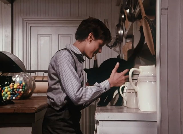 Little House on the Prairie - Gambini, the Great - Willie Jonathan Gilbert picking up black cat Pepper in mercantile