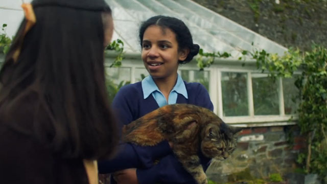 Malory Towers - The Stray - Jean Beth Bradfield with Ellen Carys John holding torbie cat Kenny