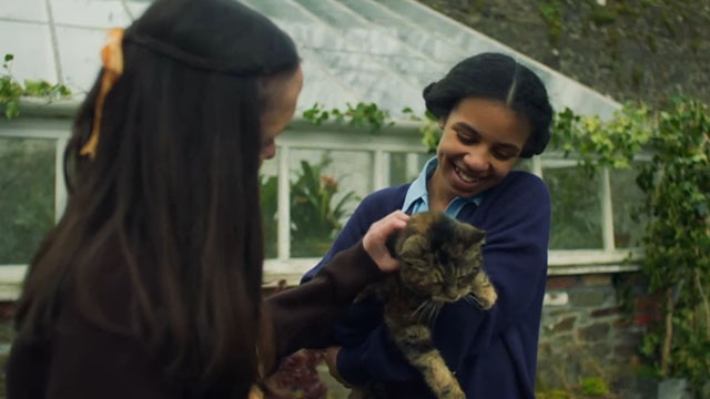 Malory Towers - The Stray - Jean Beth Bradfield with Ellen Carys John holding torbie cat Kenny