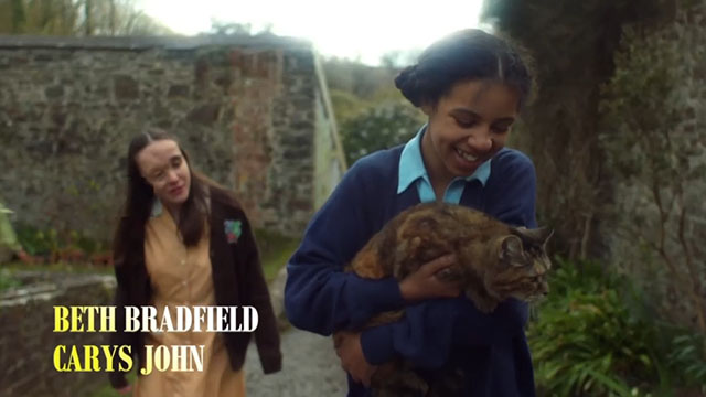 Malory Towers - torbie cat Kenny with Ellen Carys John and Jean Beth Bradfield in opening credits