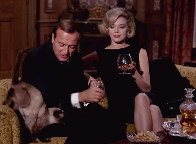 Mission: Impossible - The Diamond - Siamese cat Josephine on couch with Henrik Durvard John Van Dreelen and Cinnamon Barbara Bain