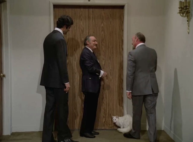 Mission: Impossible - Imitation - Gerald Carter Jack Bernardo, Duval Ray Ballard and Willy Armitage Peter Lupus in hallway with longhair white cat on leash