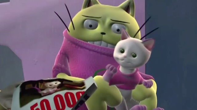Mr. Stain on Junk Alley - Binoculars - yellow cat Palvan holding Lost Kitten
