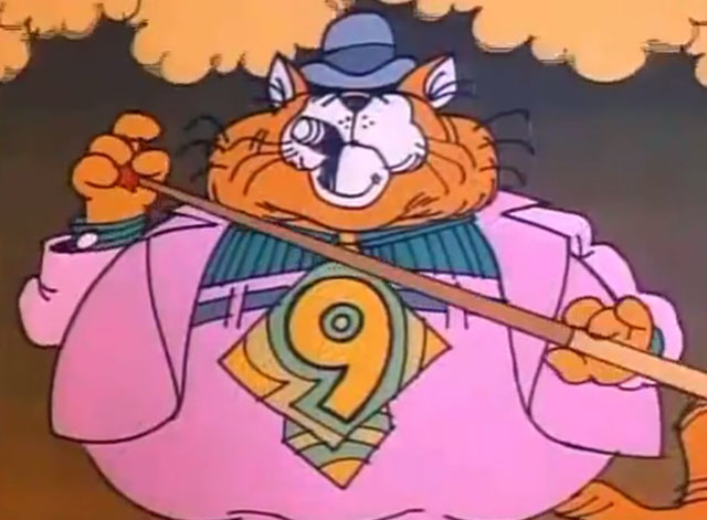 Schoolhouse Rock - Naughty Number Nine - cartoon fat orange cat gangster chalking pool cue