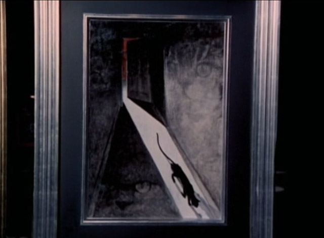 Night Gallery - She'll Be Company For You - painting of black cat in hallway with cats faded in background