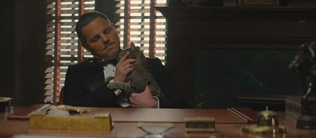 The Offer - Mr. Producer - tabby cat in lap of Brando Justin Chambers on set of The Godfather