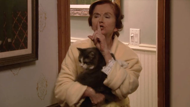Parks and Recreation - Camping - Elsa Clack Annie O'Donnell holding longhair gray and white cat