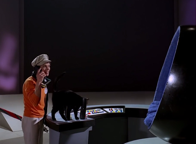 The Prisoner - Dance of the Dead black cat almost knocking over phones with Number 2 Mary Morris