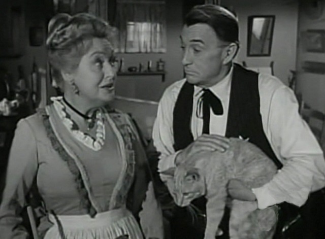 The Rifleman - Guilty Conscience - Micah Paul Fix holding ginger tabby cat with Mrs. Carreway Lee Patrick