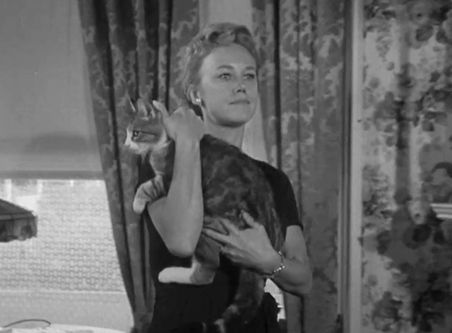 One Step Beyond - Route 66 - Build Your Houses with Their Backs to the Sea - tabby and white cat held by Abigail Audra Lindley