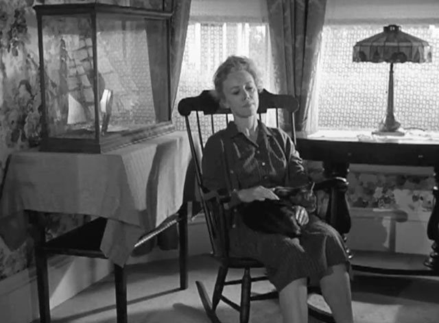 One Step Beyond - Route 66 - Build Your Houses with Their Backs to the Sea - tabby cat lap of Abigail Audra Lindley in rocking chair