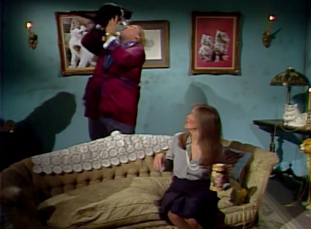 SCTV House of Cats - Dr. Tongue John Candy being attacked by tuxedo cat Dinky with Alicia Catherine O'Hara