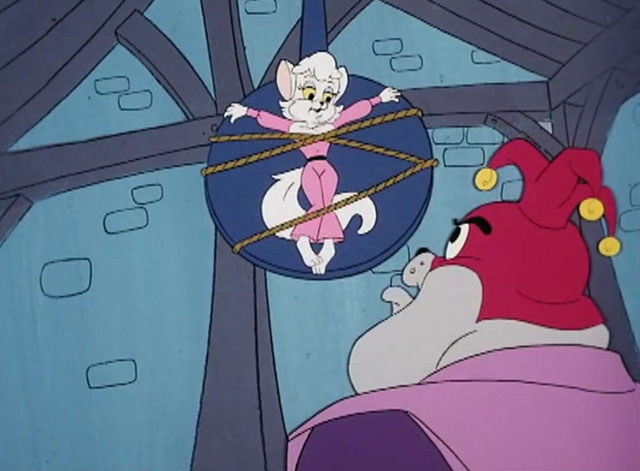 The Secret Lives of Waldo Kitty - Cat Man - cartoon white cat Felicia tied to pendulum with bulldog Jester