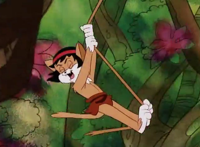 The Secret Lives of Waldo Kitty - Catzan of the Apes - cartoon ginger and white Catzan swinging from vine